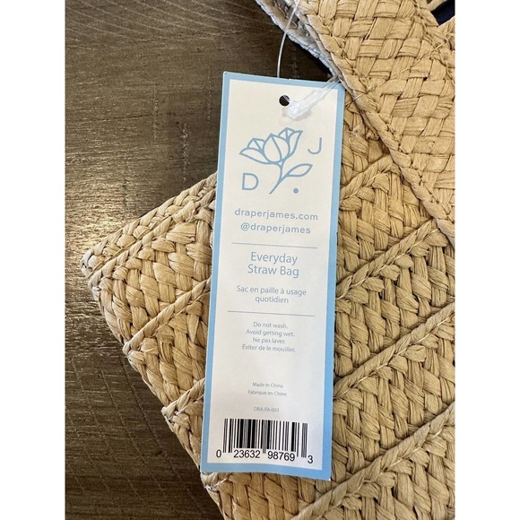 NWT Draper James Everyday Straw Tote Bag With Blue Floral Scarf Lined NEW - Picture 5 of 14